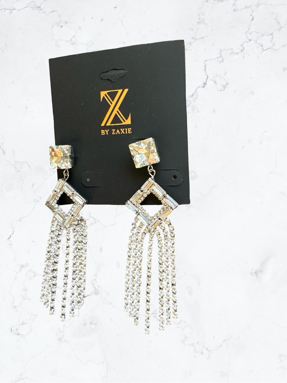 Zaxie Silver Crystal Fringe Drop Earrings - Picture 2 of 4